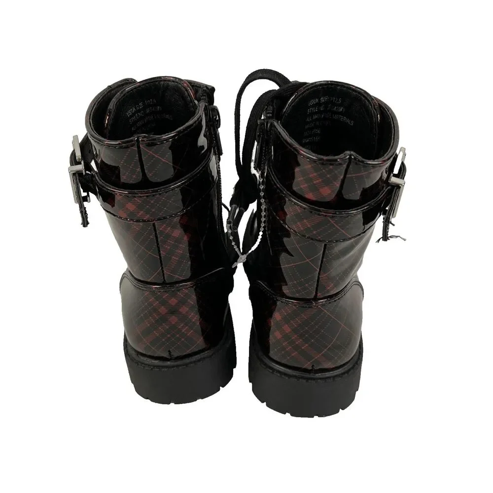 New Women’s Girls Jessica Simpson Red Plaid Combat‎ Boots Size 1 or 12.5 NWOB